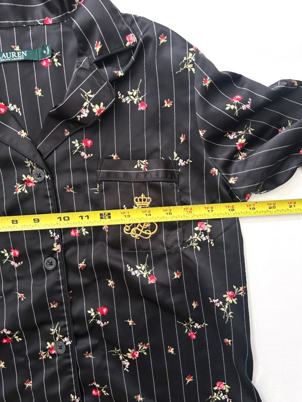Lauren Ralph Lauren Silky Satin Crest Floral Pinstripe Pajama Set Size Small - Picture 8 of 9